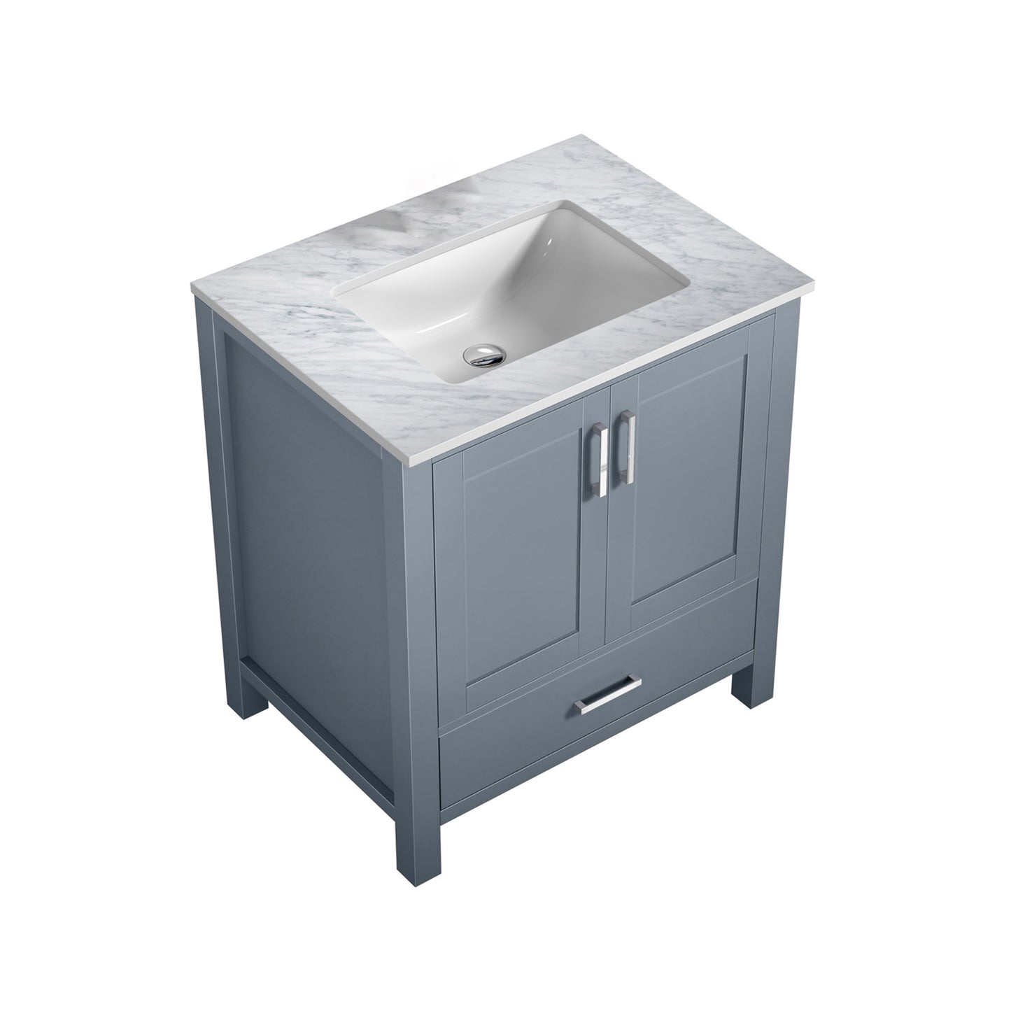 Jacques 30" Dark Grey Single Vanity, White Carrara Marble Top, White Square Sink and no Mirror