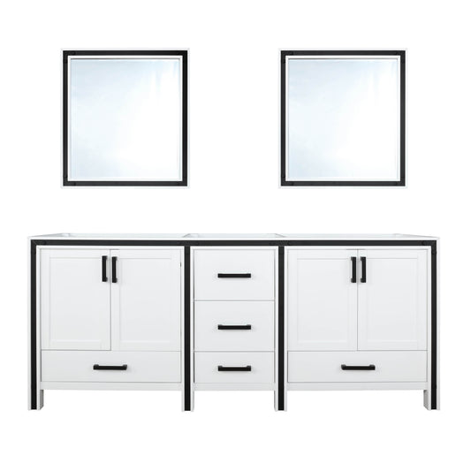 Ziva 72" White Double Vanity, no Top and 30" Mirrors