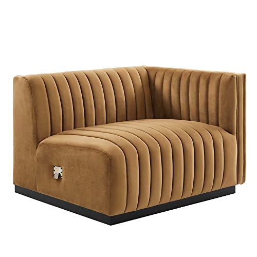 Modway Conjure Modern Channel Tufted Velvet Right-Arm Chair in Cognac Brown
