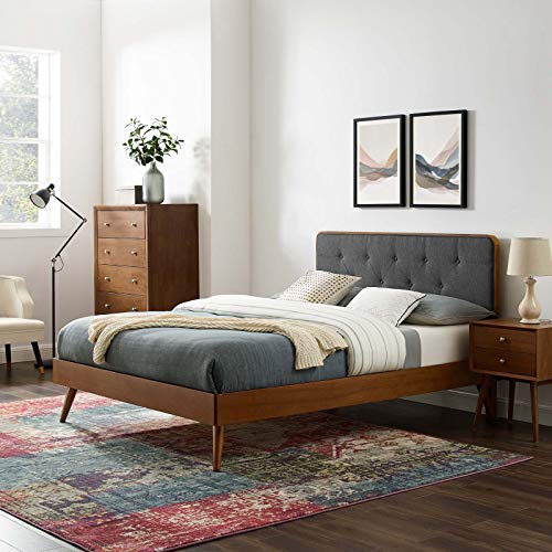 Modway Bridgette Wood King Platform Bed in Walnut Charcoal with Splayed Legs