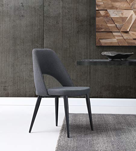 Whiteline Modern Living Navy Audrey Dining Chair Blue Fabric and Black Metal Legs, Set of 2