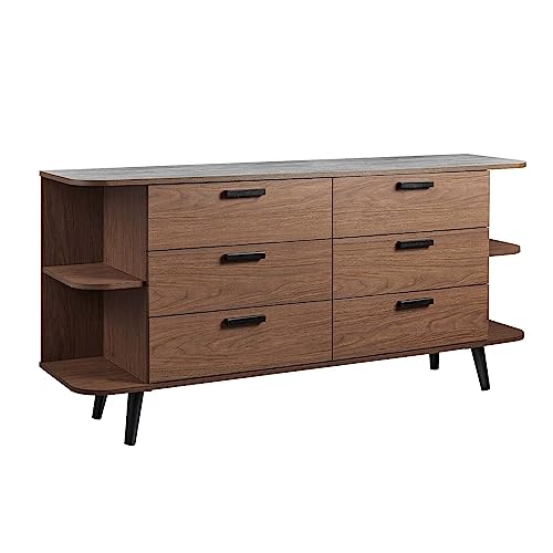 Modway Langston Mid-Century Modern Open Display Sideboard Storage Cabinet in Walnut Gray