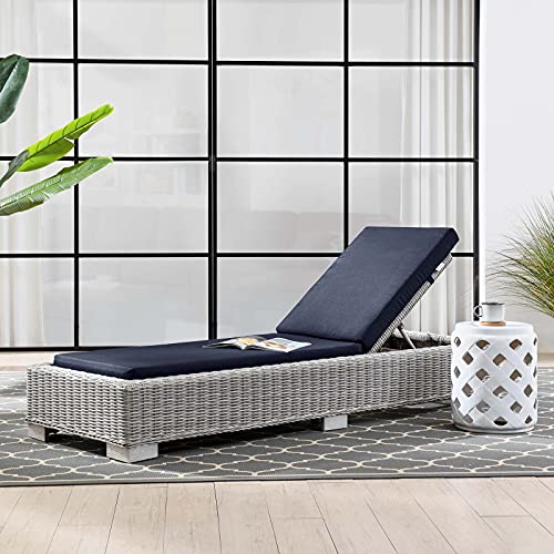 Modway Conway Outdoor Patio Wicker Rattan Chaise Lounge, 81 x 28 x 37, Light Gray Navy