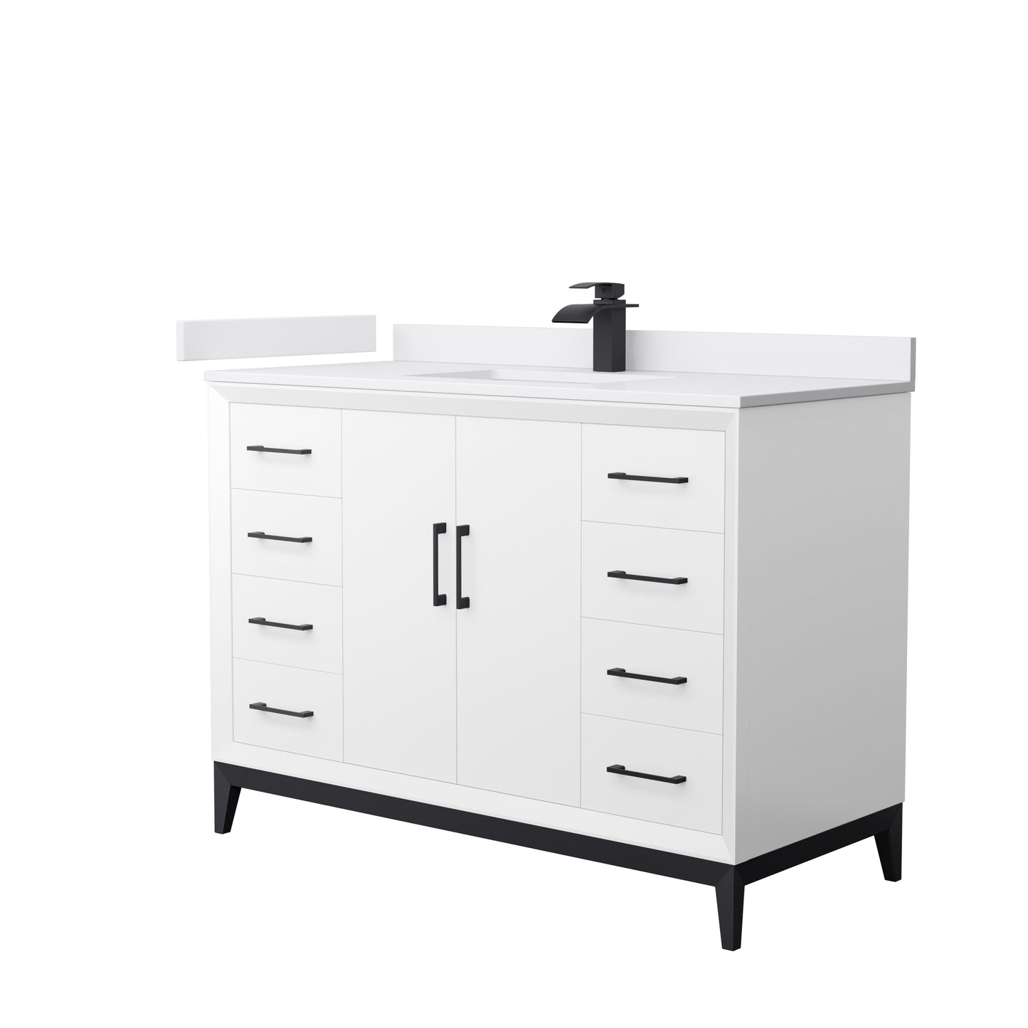 Amici 48 Inch Single Bathroom Vanity in White, White Cultured Marble Countertop, Undermount Square Sink, Matte Black Trim