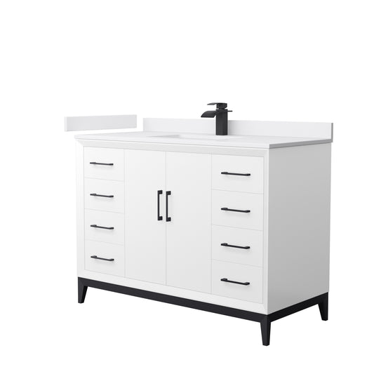 Amici 48 Inch Single Bathroom Vanity in White, White Cultured Marble Countertop, Undermount Square Sink, Matte Black Trim