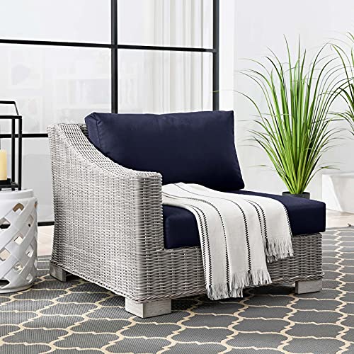 Modway Conway Outdoor Patio Wicker Rattan Left-Arm Chair, Light Gray Navy