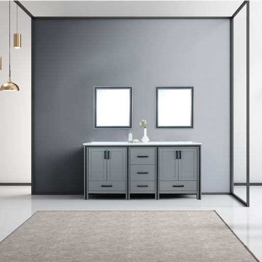 Ziva 72" Dark Grey Double Vanity, Cultured Marble Top, White Square Sink and 30" Mirrors