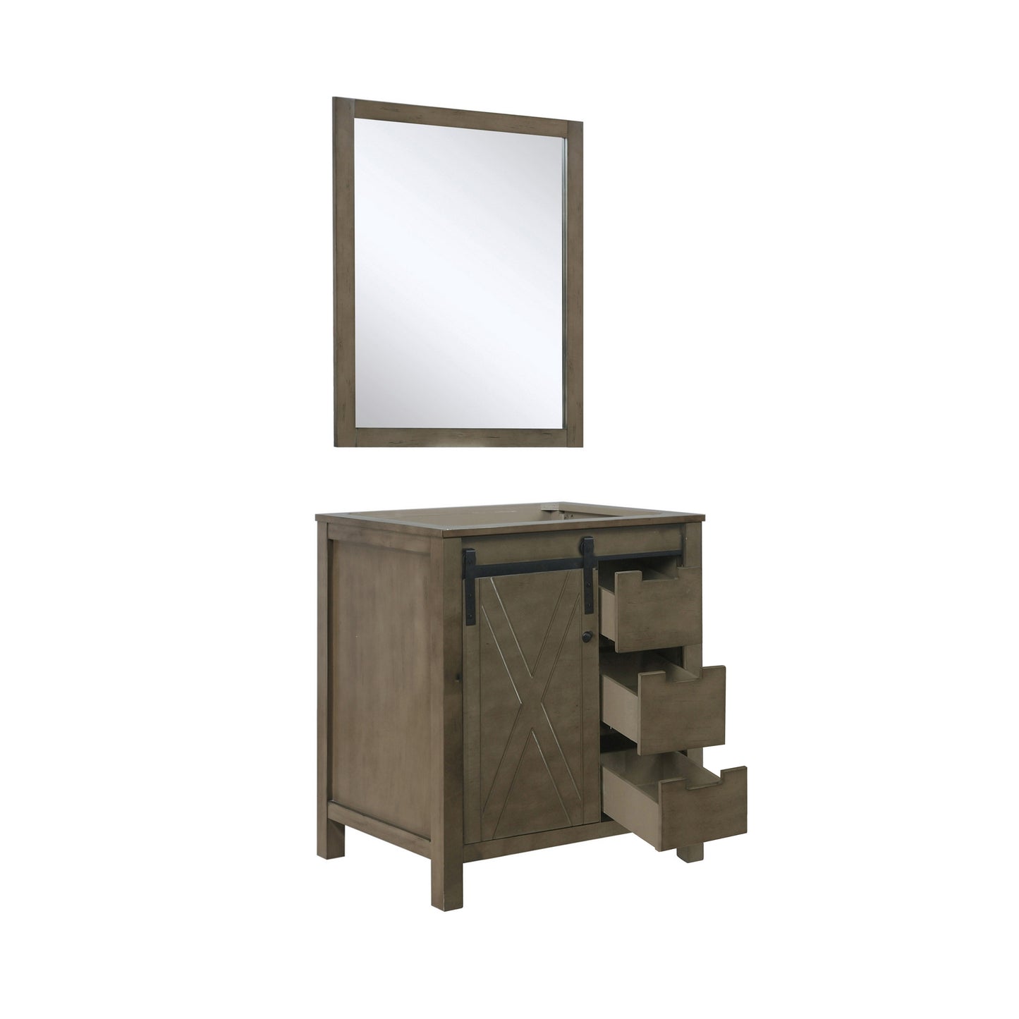Marsyas 30" Rustic Brown Single Vanity, no Top and 28" Mirror