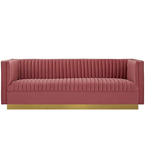 Modway EEI-3405-NAV Sanguine Vertical Channel Tufted Performance Velvet Sofa Navy