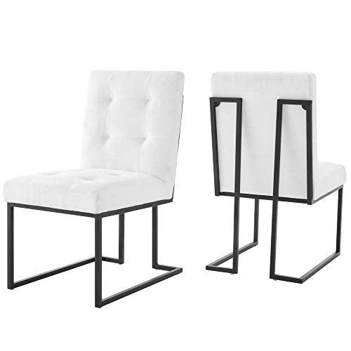 Modway Privy Black Stainless Steel Upholstered Fabric Dining Chair Set of 2