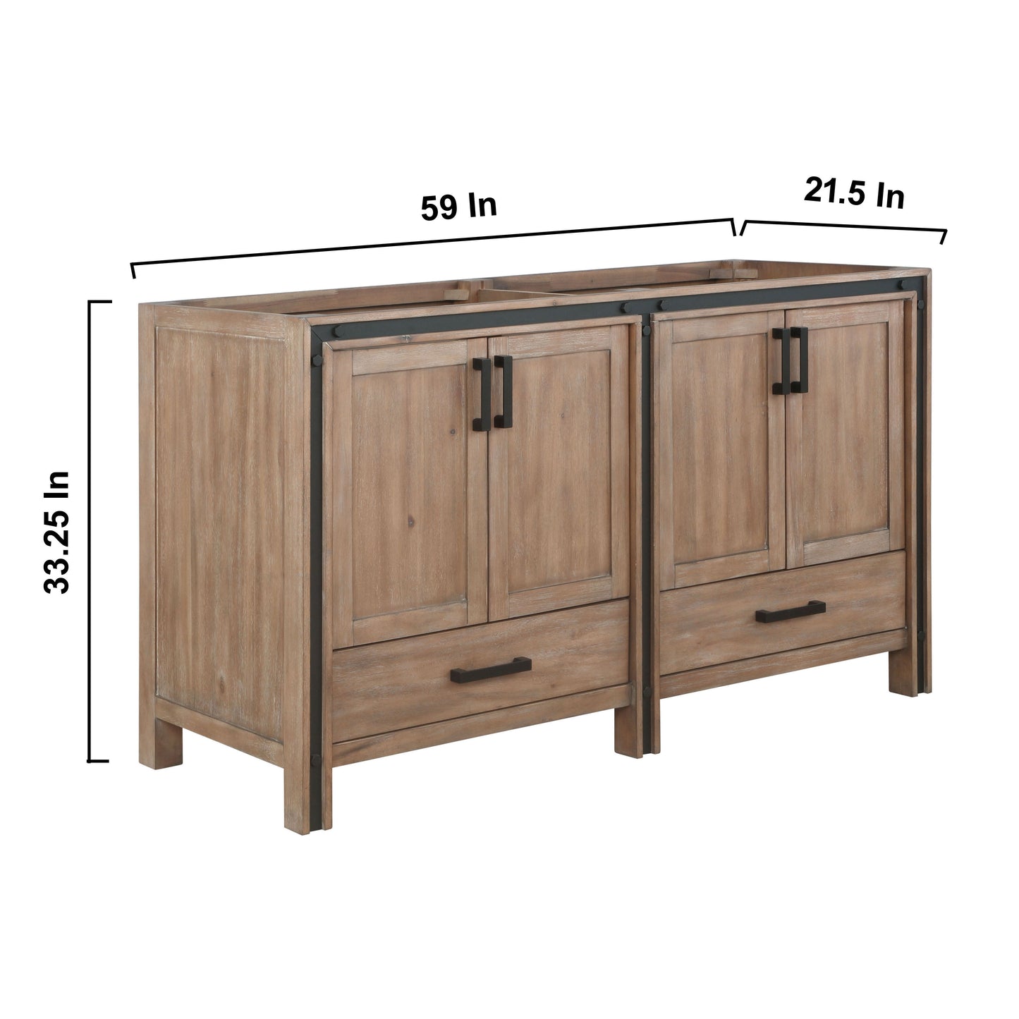 Ziva 60" Rustic Barnwood Double Vanity, no Top and 22" Mirrors