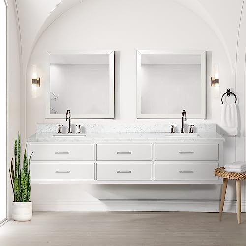 Lexora Castor Bath Vanity, Carrara Marble Top, Faucet Set, and 28 in Mirrors