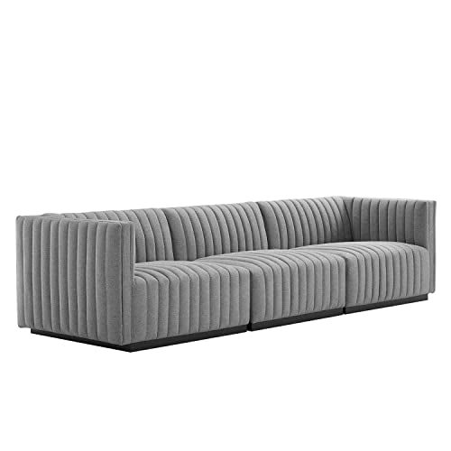 Modway Conjure Channel Tufted Upholstered Fabric Sofa in Black/Light Gray