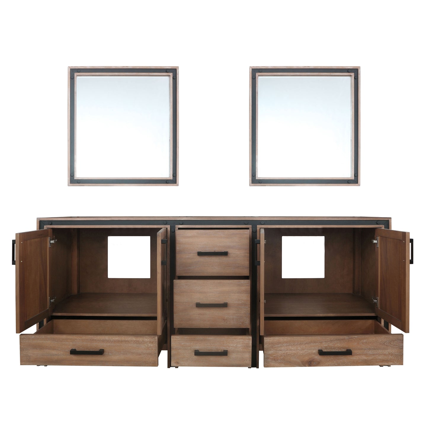 Ziva 80" Rustic Barnwood Double Vanity, no Top and 30" Mirrors