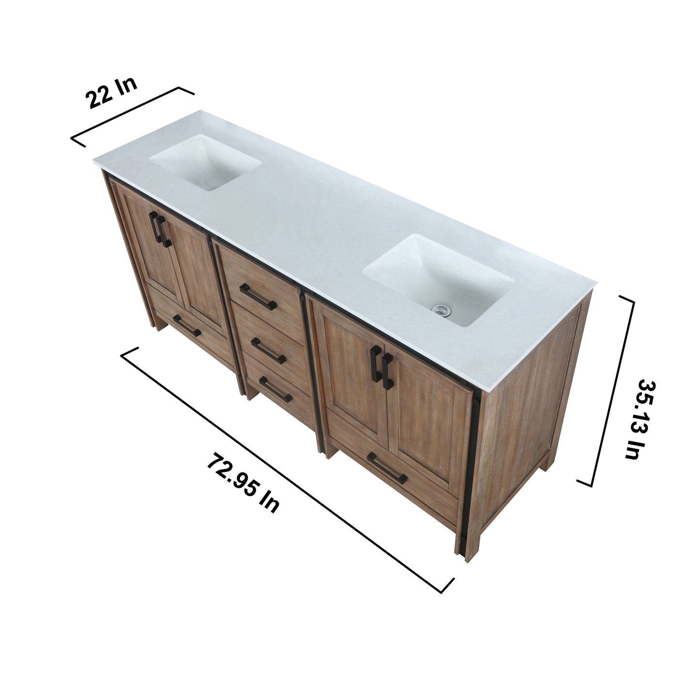 Ziva 72" Rustic Barnwood Double Vanity, Cultured Marble Top, White Square Sink and 30" Mirrors