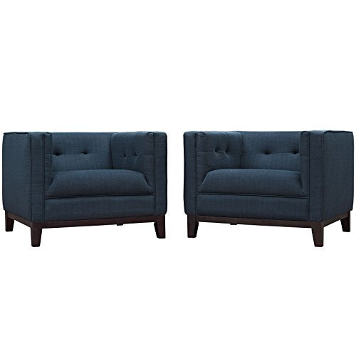 Modway Serve Modern Tuxedo Tufted Two Armchair Set with Upholstered Fabric in Light Gray