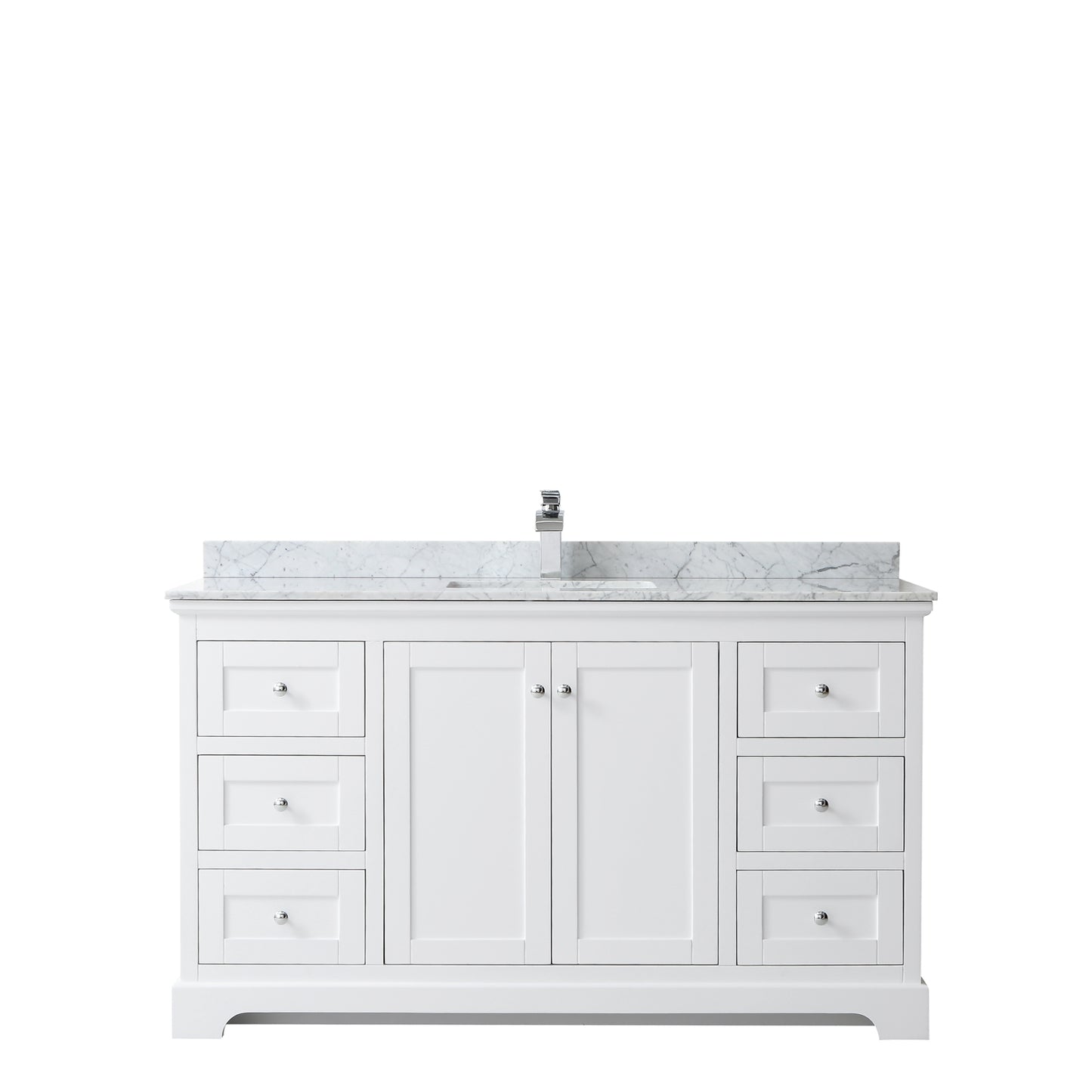 Avery 60 Inch Single Bathroom Vanity in White, White Carrara Marble Countertop, Undermount Square Sink, and No Mirror