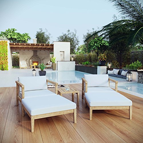 Modway Bayport Outdoor Patio Teak Wood Sectional Sofa Set