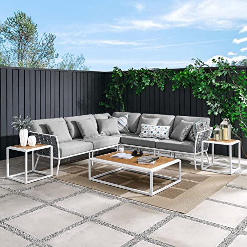 Modway Stance 8 Piece Outdoor Patio Aluminum Sofa Set in White Gray Sectional