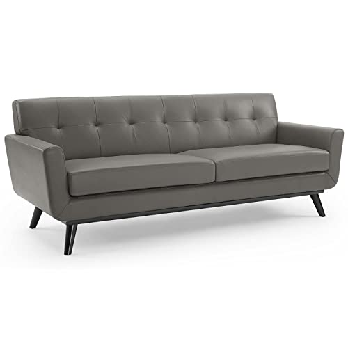 Modway EEI-3734-GRY Engage Top-Grain Leather Living Room Lounge Accent Armchair