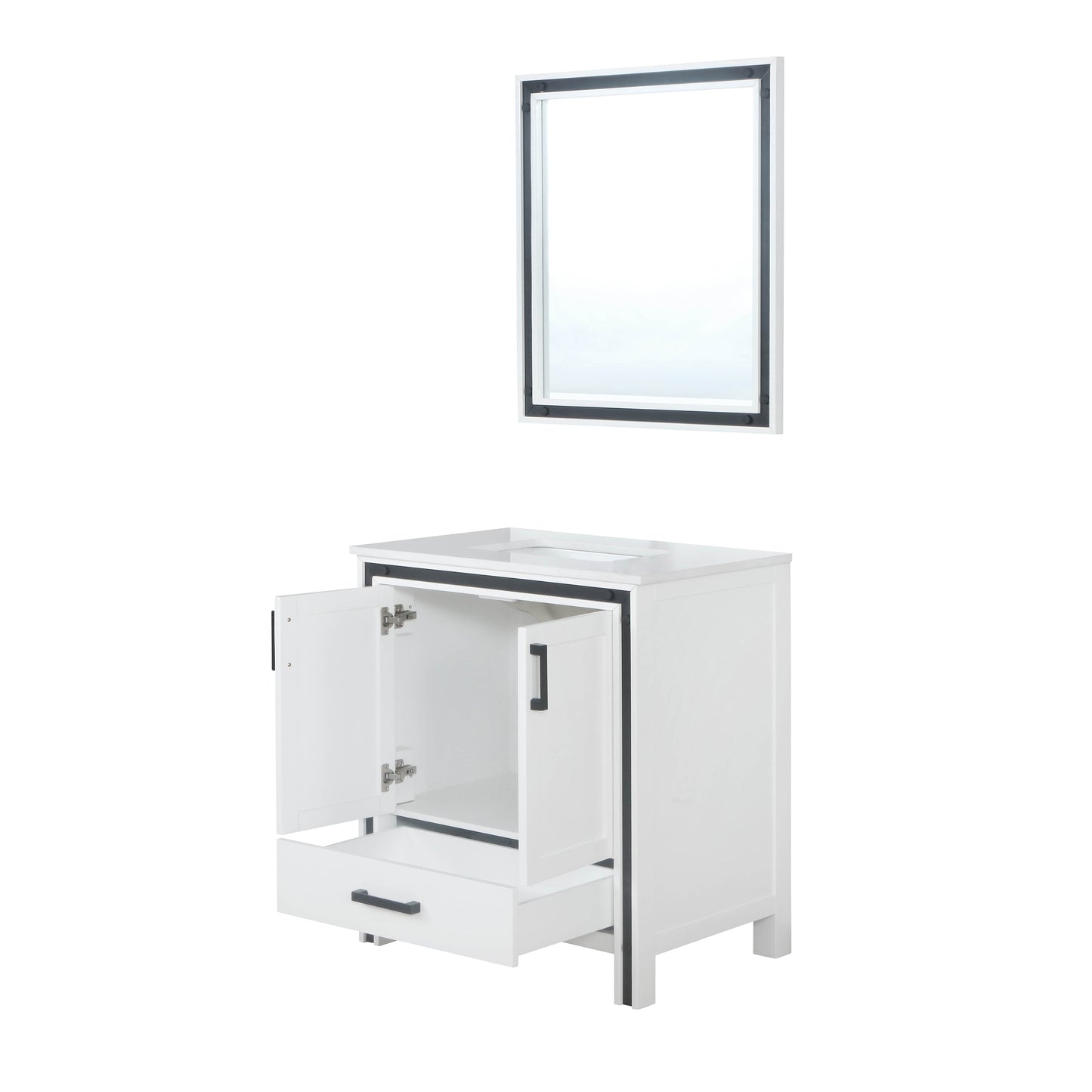 Ziva 30" White Single Vanity, Cultured Marble Top, White Square Sink and 28" Mirror