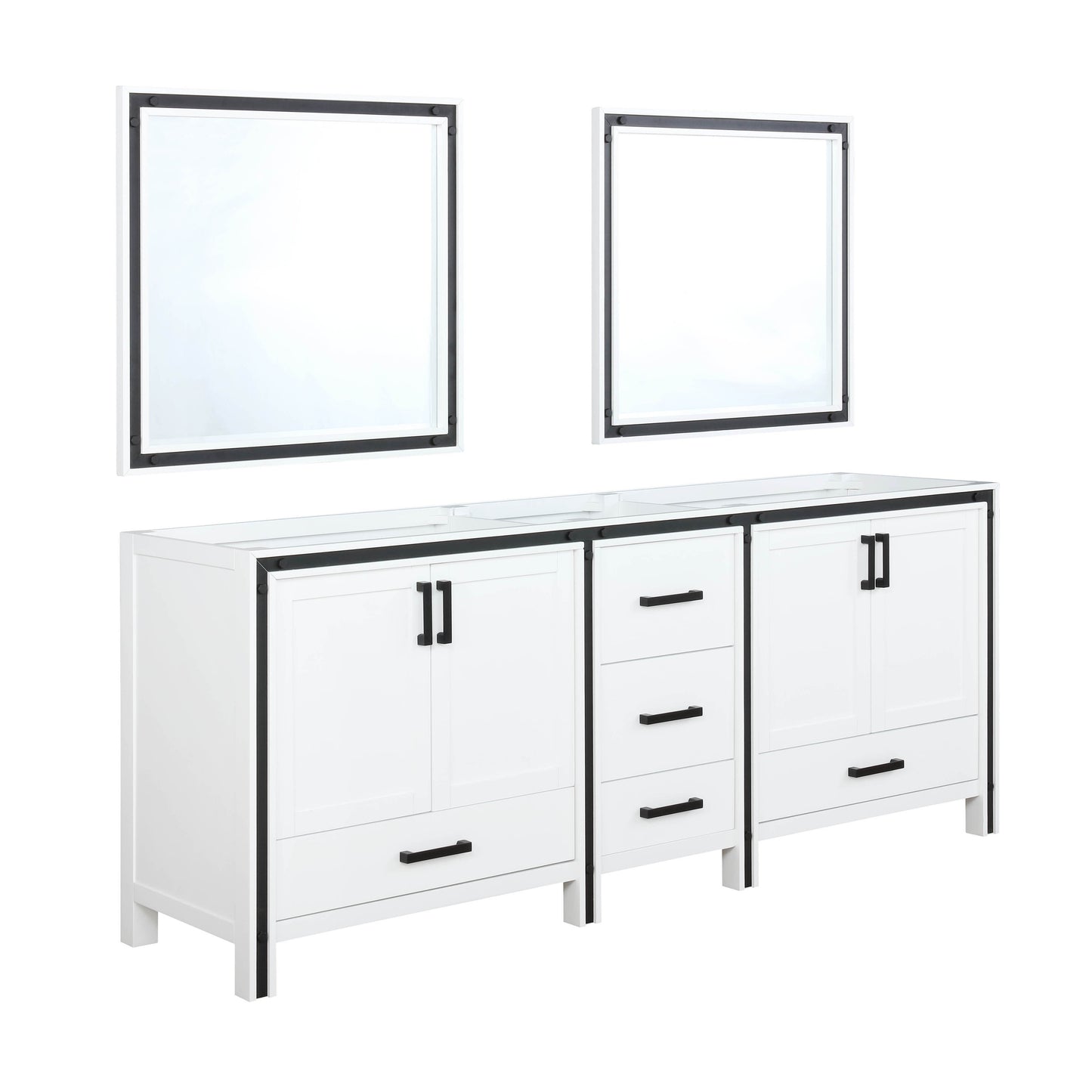 Ziva 80" White Double Vanity, no Top and 30" Mirrors