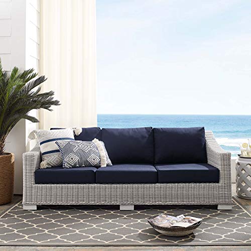 Modway Conway Sunbrella Outdoor Patio Wicker Rattan Sofa, 36 x 78 x 28, Light Gray Navy