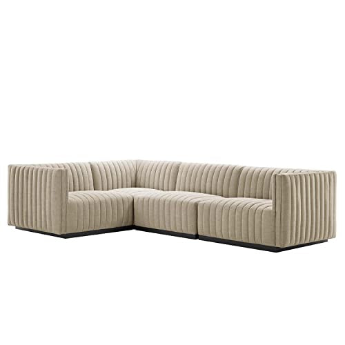 Modway Conjure 4-Piece L-Shaped Channel Tufted Fabric Sectional - Black/Beige