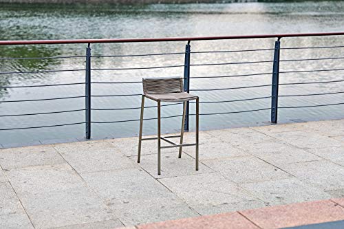 Whiteline Modern Outdoor Living BS1597-WBAC Stone Barstools, Rope Seat and Back and Stain-Steel Legs, Set of 4, Taupe