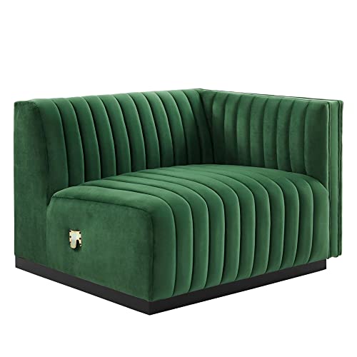 Modway Conjure Modern Channel Tufted Velvet Right-Arm Chair in Emerald Green