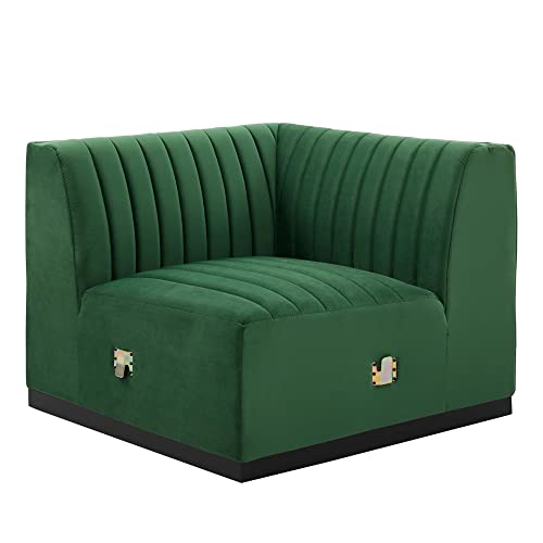 Modway Conjure Modern Channel Tufted Velvet Right Corner Chair in Green