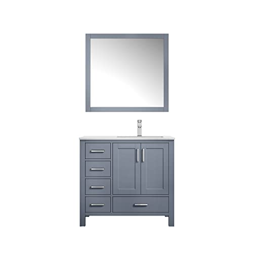 Lexora Jacques Bath Vanity, White Quartz Top, and 28 in. Mirror