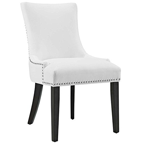 Modway Marquis Modern Elegant Upholstered Vinyl Parsons Dining Side Chair with Nailhead Trim and Wood Legs in Black