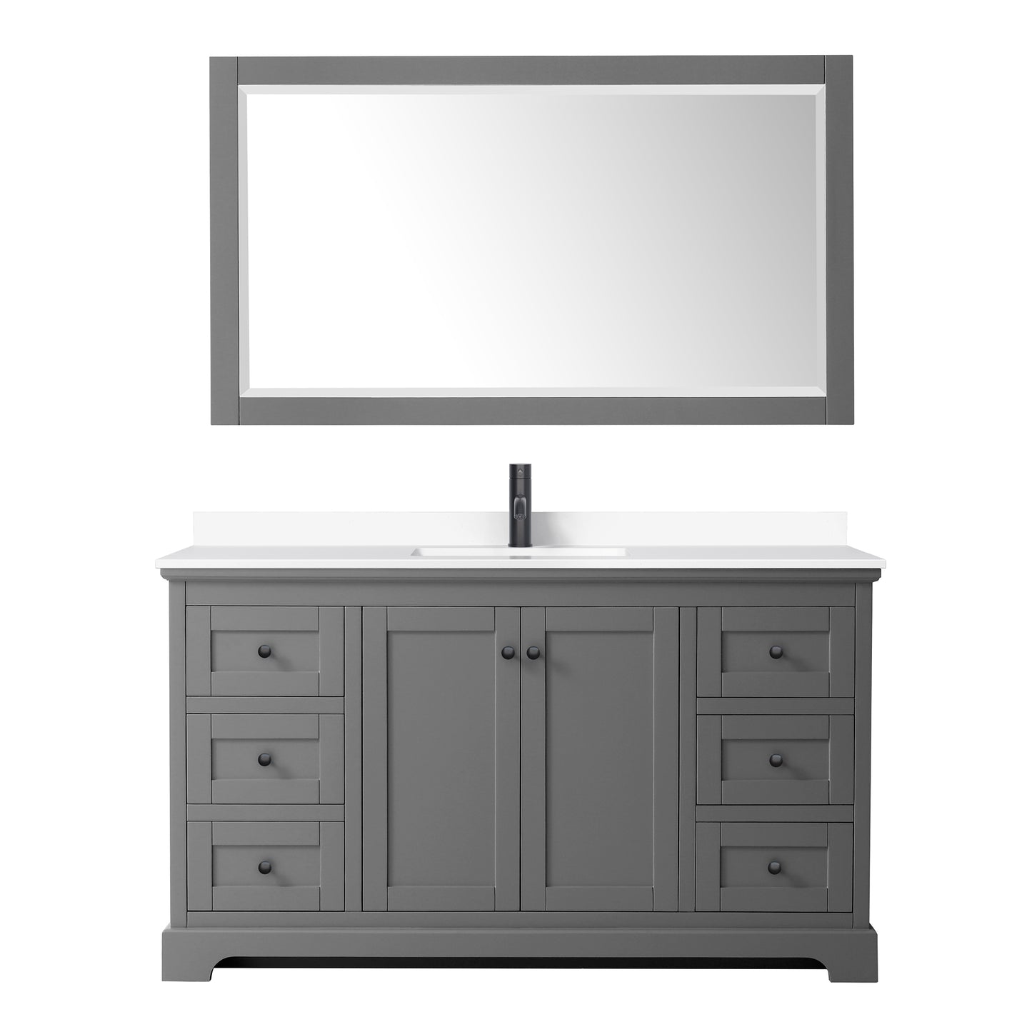 Avery 60 Inch Single Bathroom Vanity in Dark Gray, White Cultured Marble Countertop, Undermount Square Sink, Matte Black Trim, 58 Inch Mirror