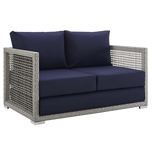 Modway EEI-2924-GRY-NAV Aura Outdoor Patio Wicker Rattan Loveseat in Gray Navy