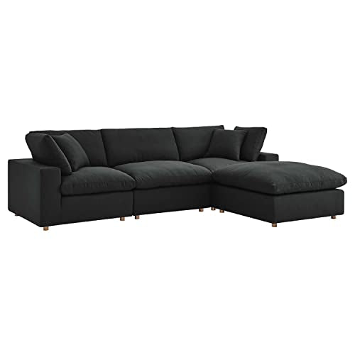 Modway Commix 4-Piece Fabric Down Filled Sectional Sofa Set in Black