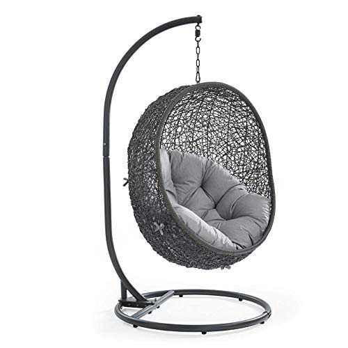 Modway Hide Modern Rattan/Fabric Outdoor Swing Chair with Stand in Gray