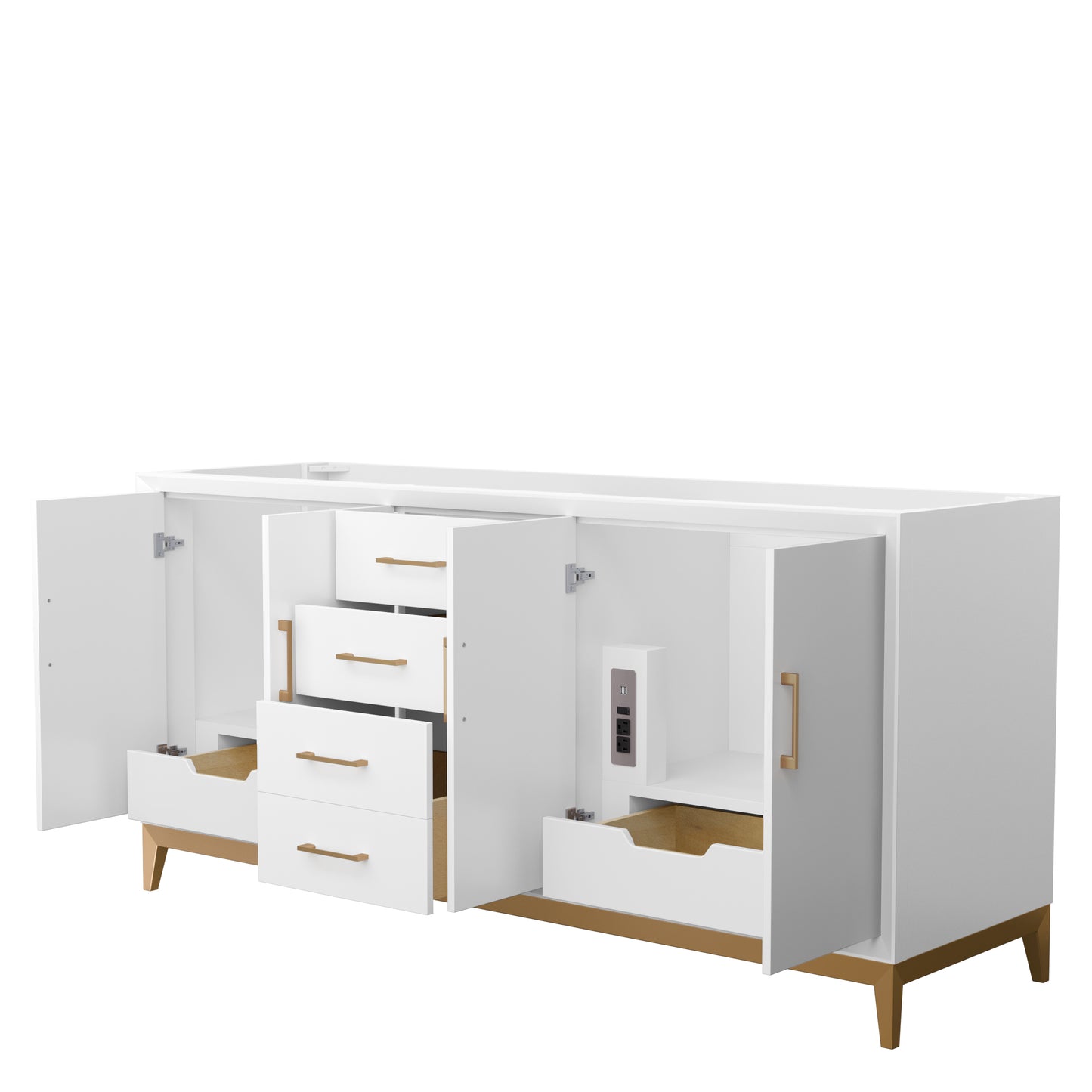 Amici 72 Inch Double Bathroom Vanity in White, No Countertop, No Sink, Satin Bronze Trim