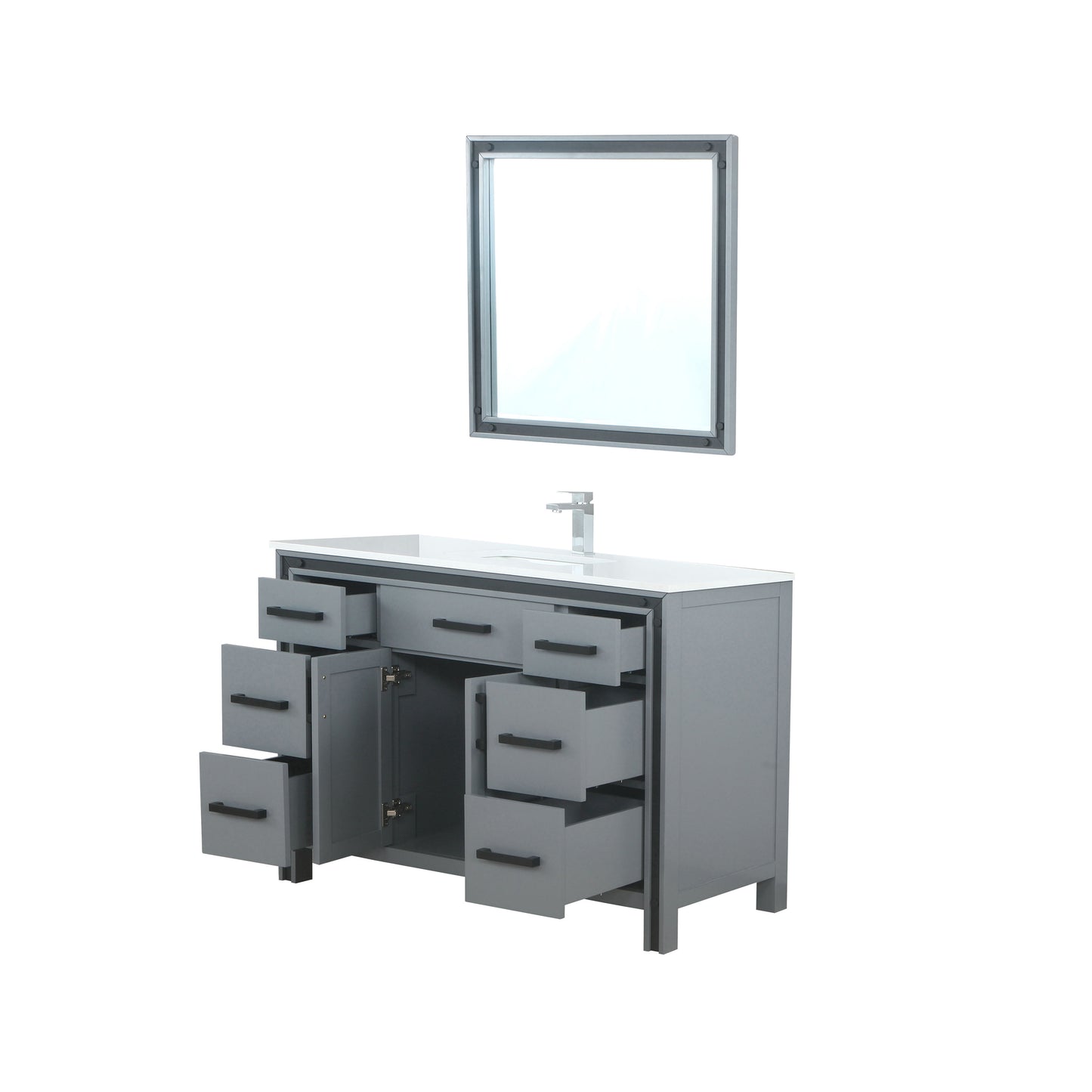 Ziva 48" Dark Grey Single Vanity, Cultured Marble Top, White Square Sink and 34" Mirror w/ Faucet