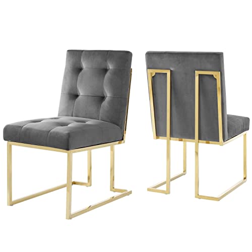 Modway Privy Gold Stainless Steel Performance Velvet Dining Chair Set of 2