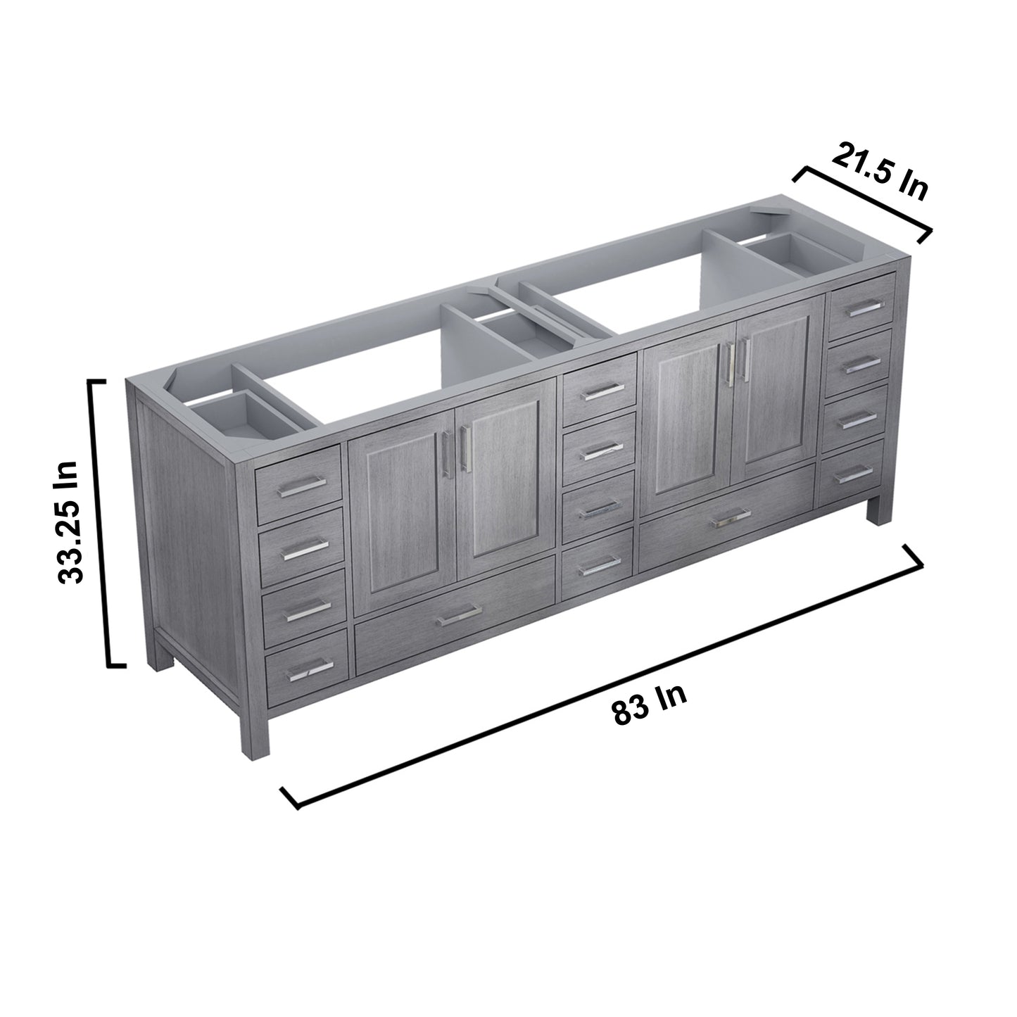 Jacques 84" Distressed Grey Double Vanity, no Top and 34" Mirrors