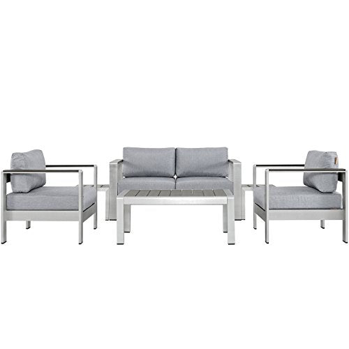 Modway Shore Aluminum Outdoor Patio Sectional Sofa Set