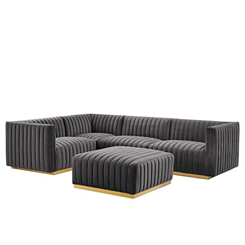 Modway Conjure 5-Piece Velvet and Stainless Steel Sectional Sofa - Gold/Gray