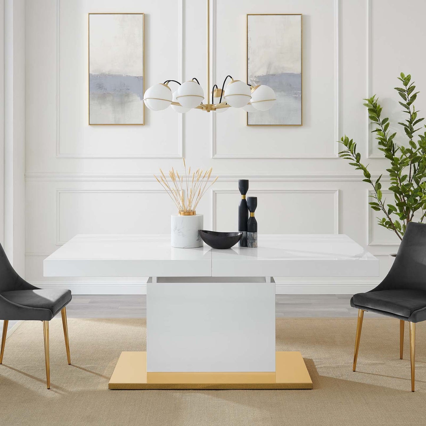 Modway Vector Expandable Dining Table in White Gold