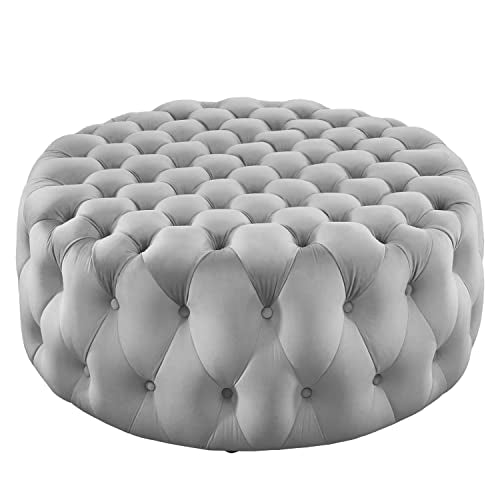 Modway Amour Velvet Large Round Ottoman with Light Gray Finish EEI-5469-LGR