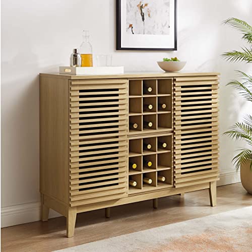 Modway Render Mid-Century Modern Wine Bar Cabinet in Oak