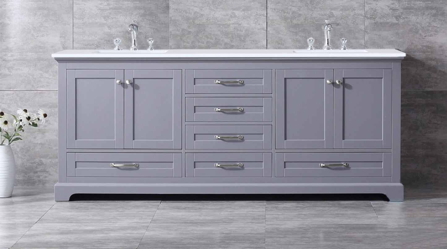 Dukes 80" Dark Grey Double Vanity, White Quartz Top, White Square Sinks and no Mirror