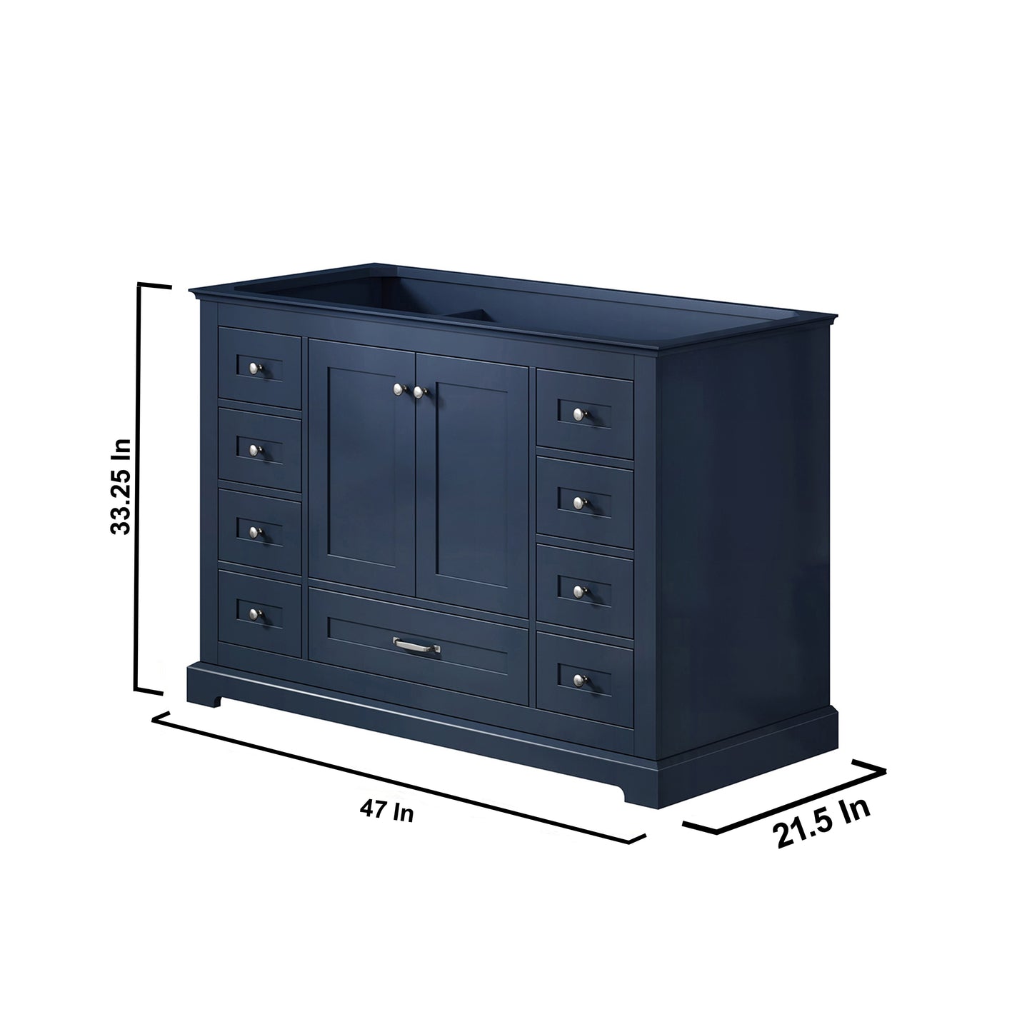 Dukes 48" Navy Blue Single Vanity, no Top and 46" Mirror