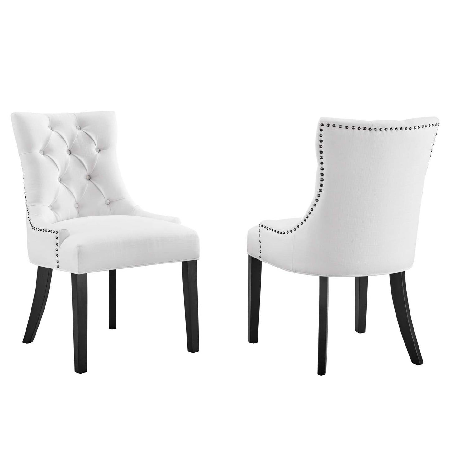 Modway Regent Modern Tufted Upholstered Fabric Two Dining Chairs with Nailhead Trim in White