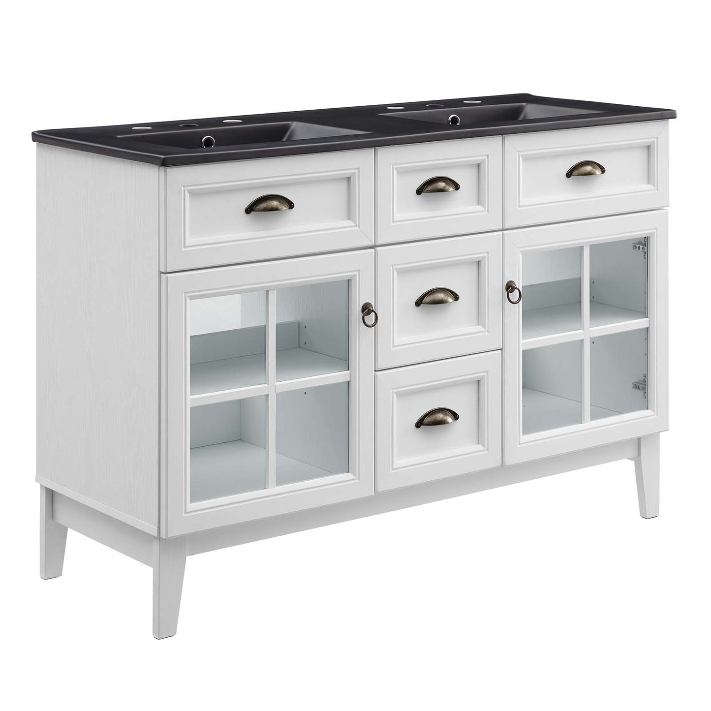 Modway Isle 48" Bathroom Vanity with Dual Sinks in White Black